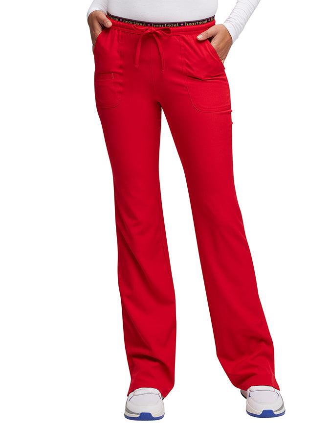 HeartSoul Women's Heart Breaker Low-Rise Drawstring Scrub Pants - Red