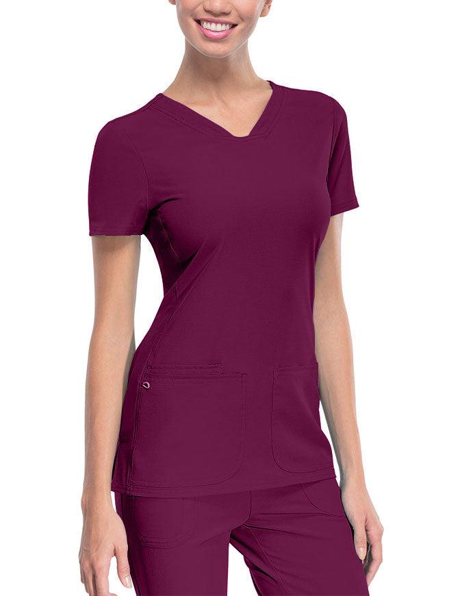 HeartSoul Women's Pitter-Pat Shaped V-Neck Scrub Top - Wine