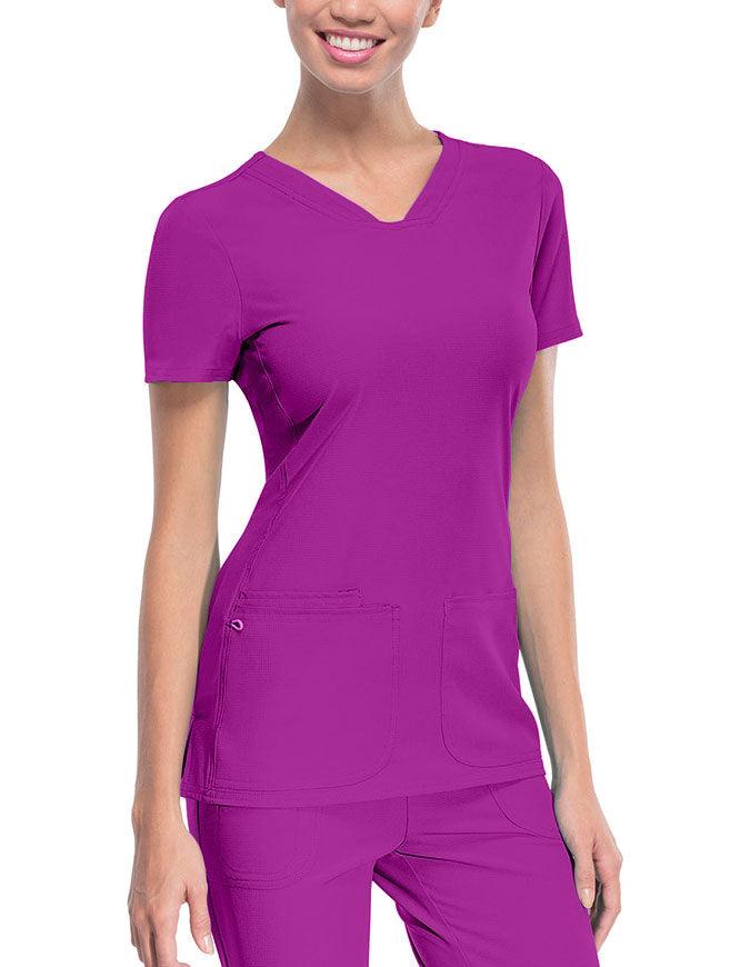 HeartSoul Women's Pitter-Pat Shaped V-Neck Scrub Top - Glam Fuschia