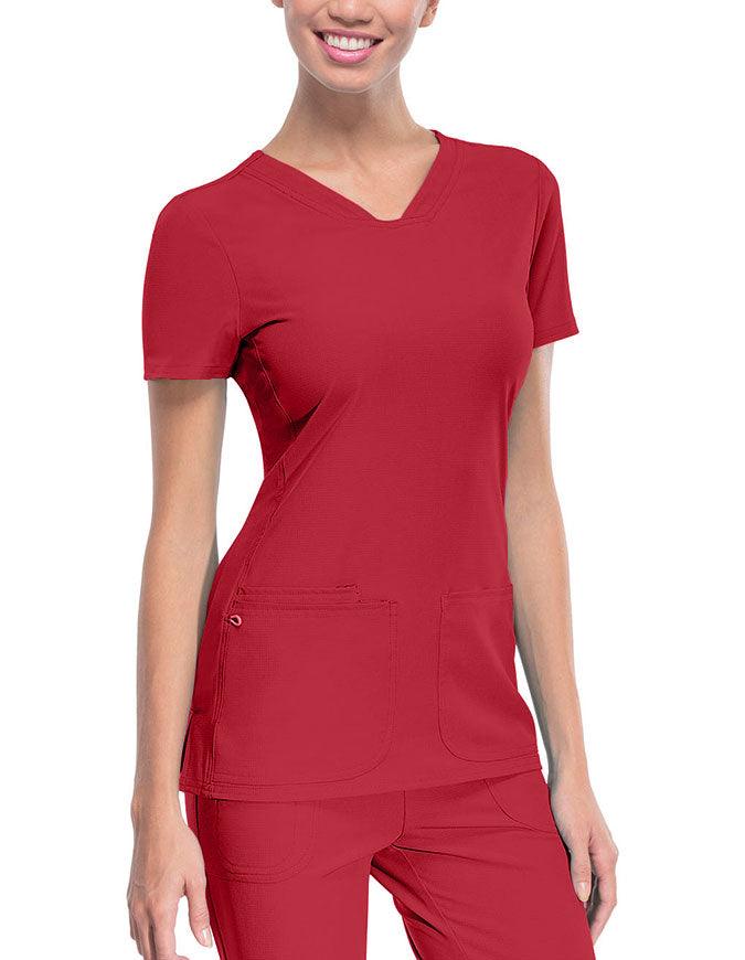 HeartSoul Women's Pitter-Pat Shaped V-Neck Scrub Top - Red