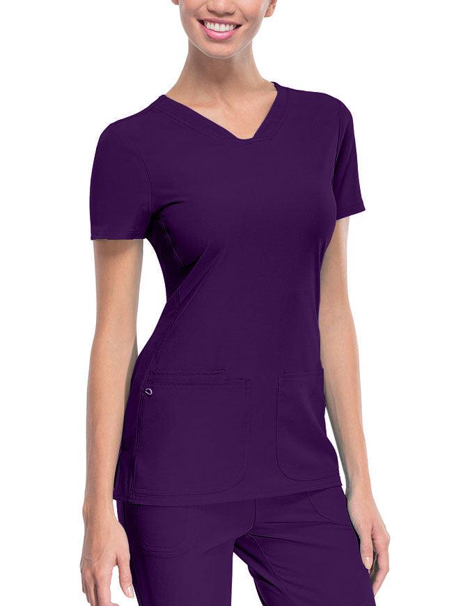 HeartSoul Women's Pitter-Pat Shaped V-Neck Scrub Top - Eggplant