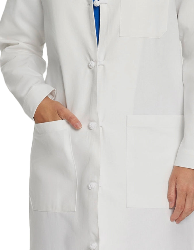 Landau 36.25 Inch Women's Knot Button 100% Cotton Lab Coat - White