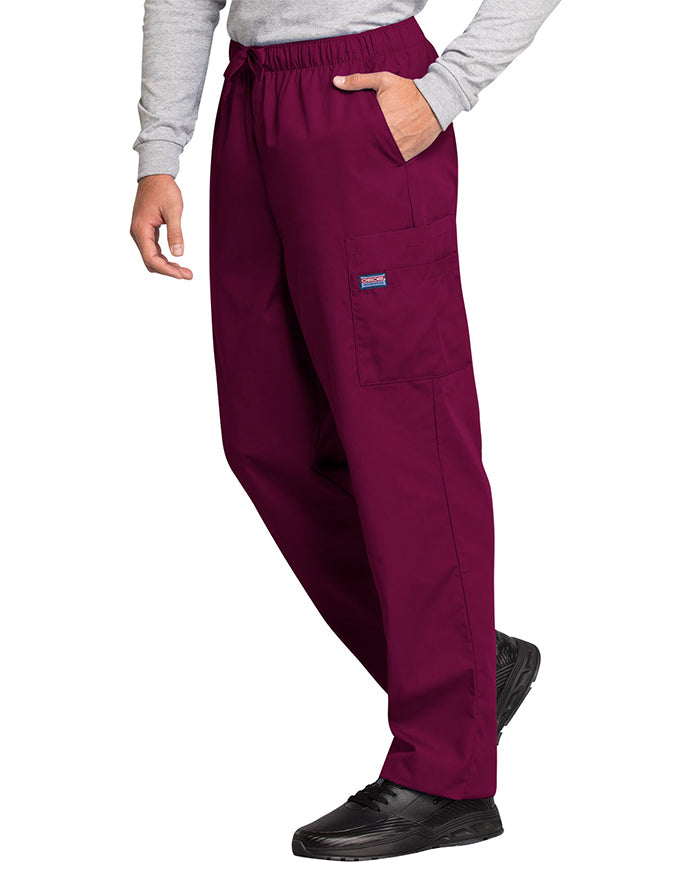 Cherokee Workwear Men's Drawstring Cargo Tall Scrub Pant wine