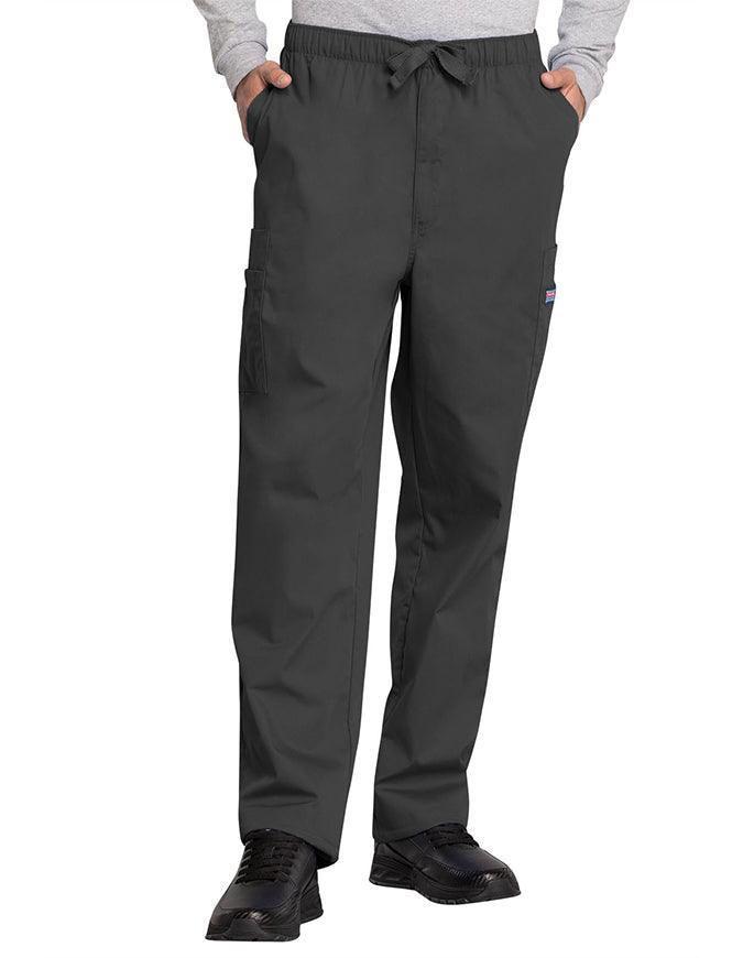 Cherokee Workwear Men's Drawstring Cargo Petite Scrub Pant - Pewter