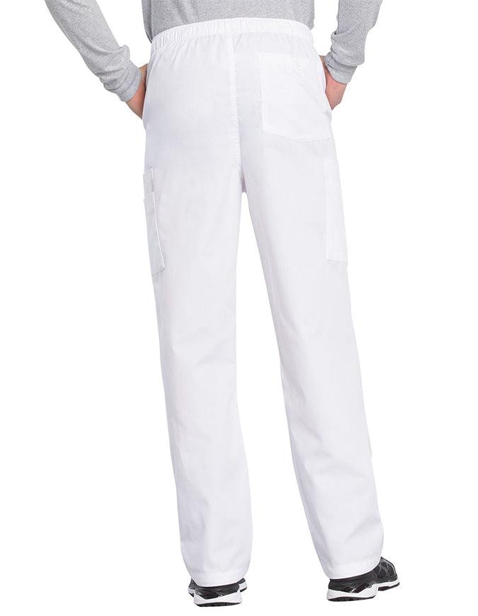 Cherokee Workwear Men's Drawstring Cargo Petite Scrub Pant - White