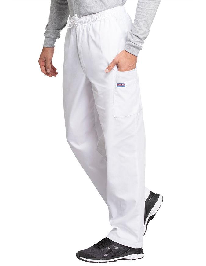 Cherokee Workwear Men's Drawstring Cargo Petite Scrub Pant - White