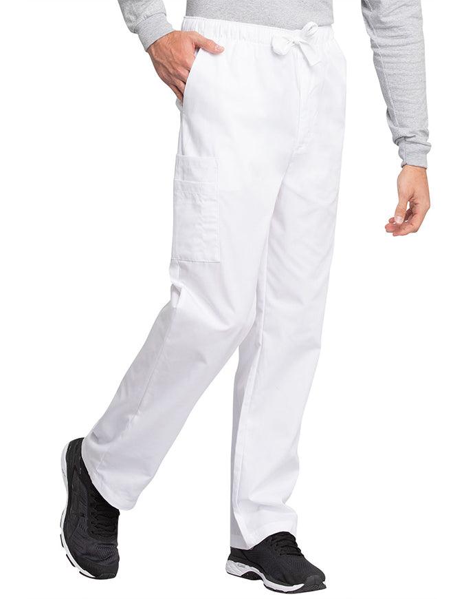 Cherokee Workwear Men's Drawstring Cargo Petite Scrub Pant - White