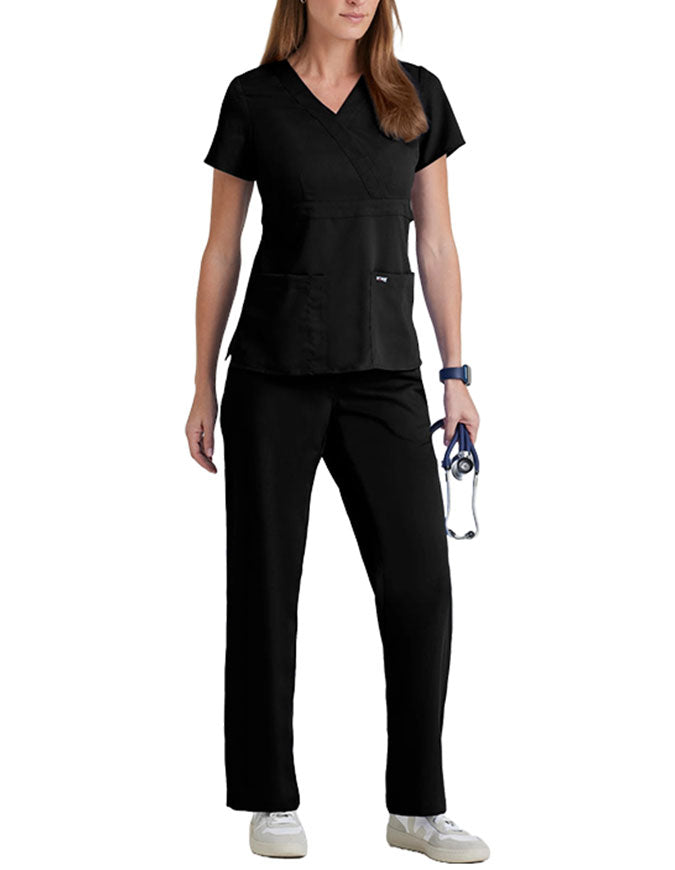 Grey's Anatomy 25.5 Inch Women's Mock Wrap Nurse Scrub Top Black