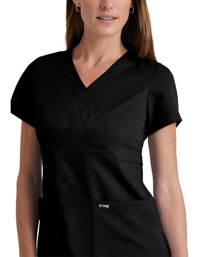 Grey's Anatomy 25.5 Inch Women's Mock Wrap Nurse Scrub Top Black