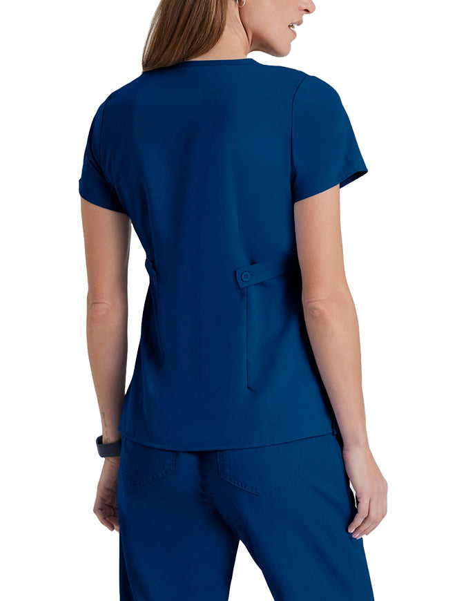 Grey's Anatomy 25.5 Inch Women's Mock Wrap Nurse Scrub Top Indigo