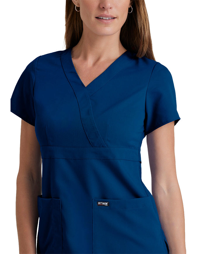 Grey's Anatomy 25.5 Inch Women's Mock Wrap Nurse Scrub Top Indigo