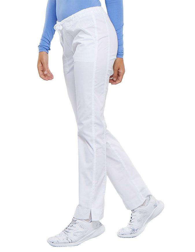 Cherokee Workwear Mid-Rise Slim Drawstring Pant White