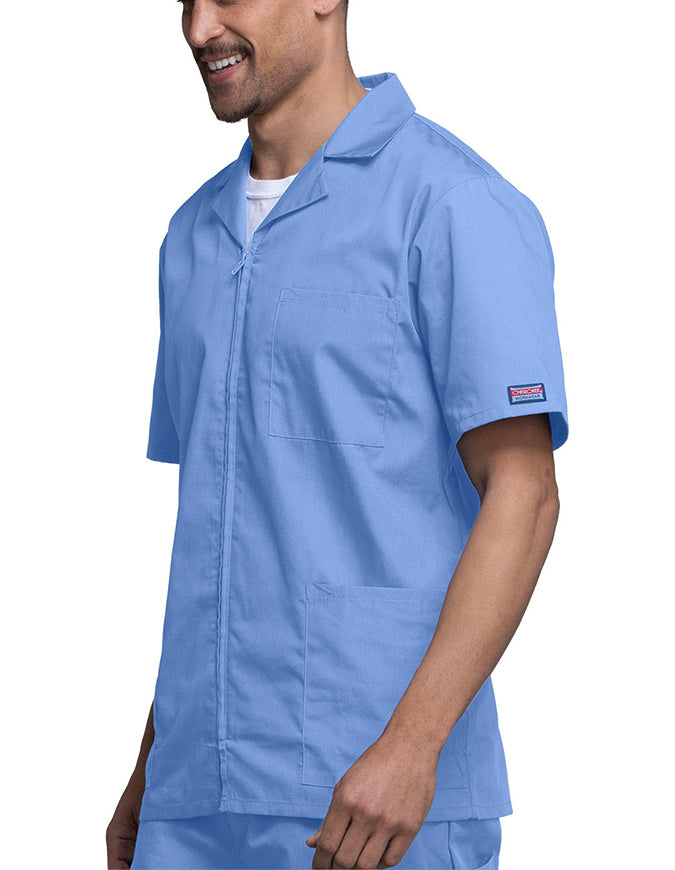 Cherokee 30.5 Inch Men's Three Pocket Zip Front Medical Scrub Jacket - ciel