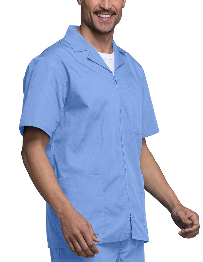 Cherokee 30.5 Inch Men's Three Pocket Zip Front Medical Scrub Jacket - ciel