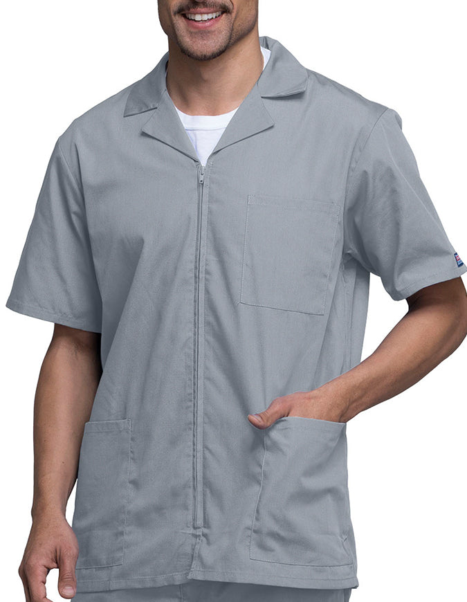 Cherokee 30.5 Inch Men's Three Pocket Zip Front Medical Scrub Jacket - Grey