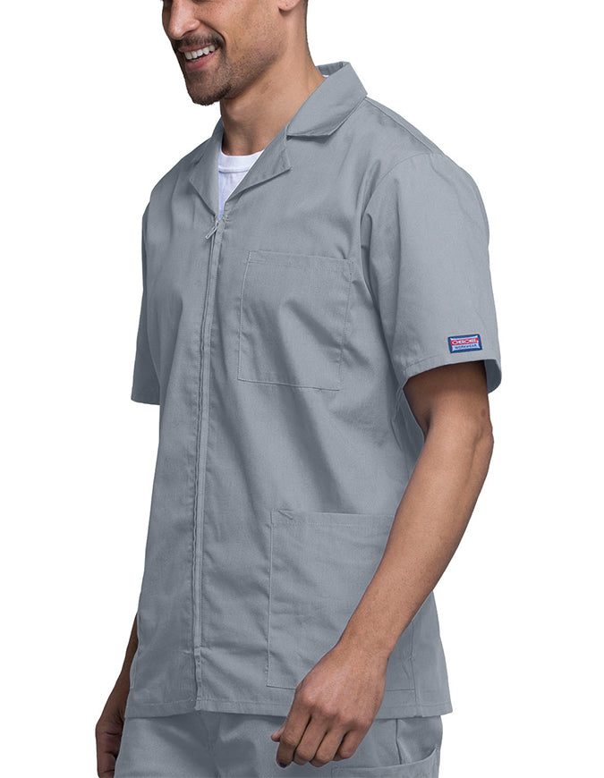 Cherokee 30.5 Inch Men's Three Pocket Zip Front Medical Scrub Jacket - Grey