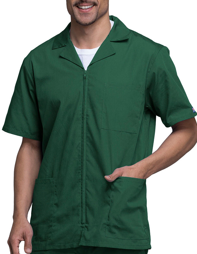 Cherokee 30.5 Inch Men's Three Pocket Zip Front Medical Scrub Jacket - Hunter Green