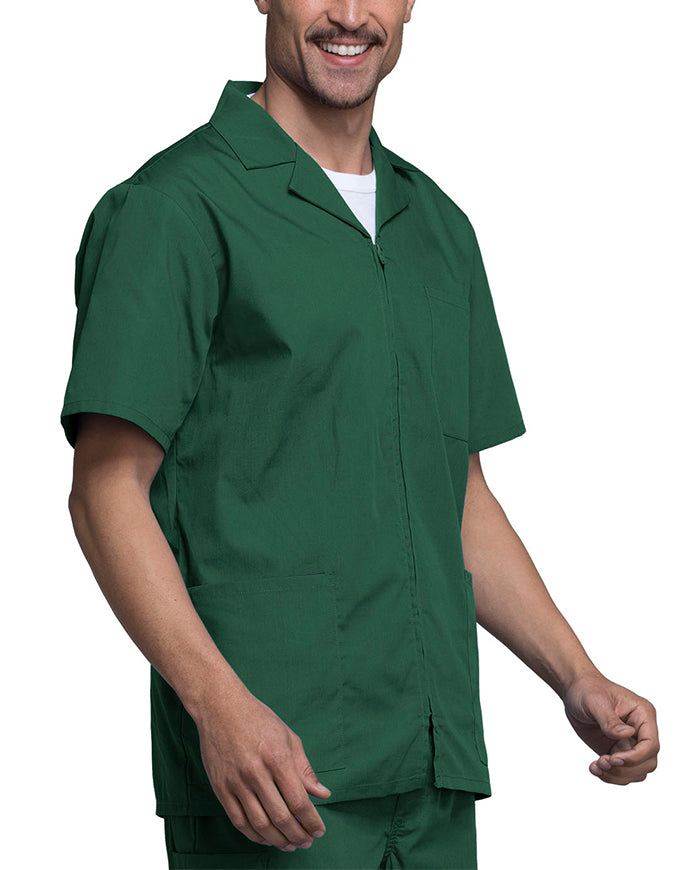 Cherokee 30.5 Inch Men's Three Pocket Zip Front Medical Scrub Jacket - Hunter Green