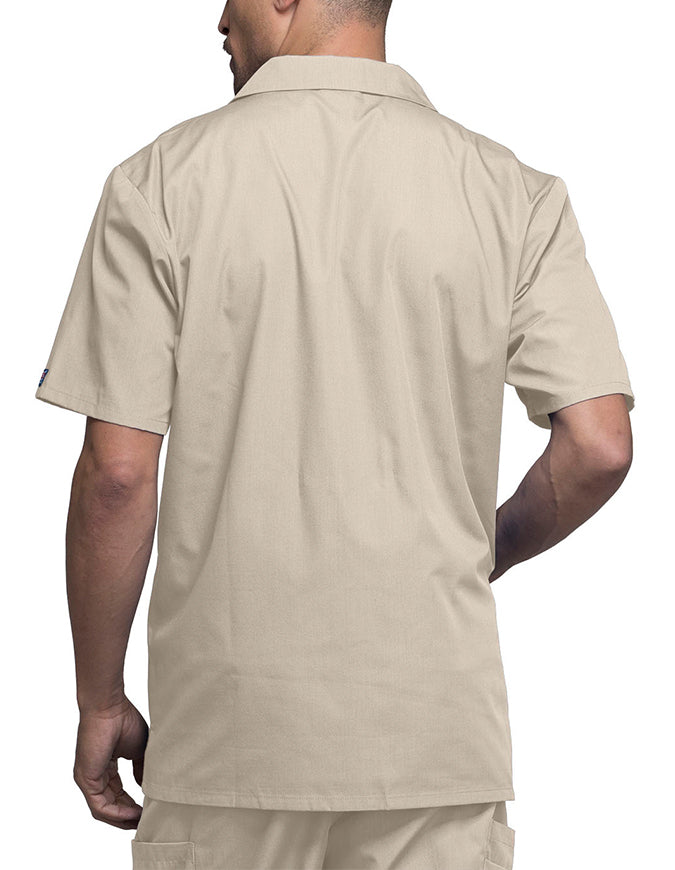 Cherokee 30.5 Inch Men's Three Pocket Zip Front Medical Scrub Jacket - Khaki