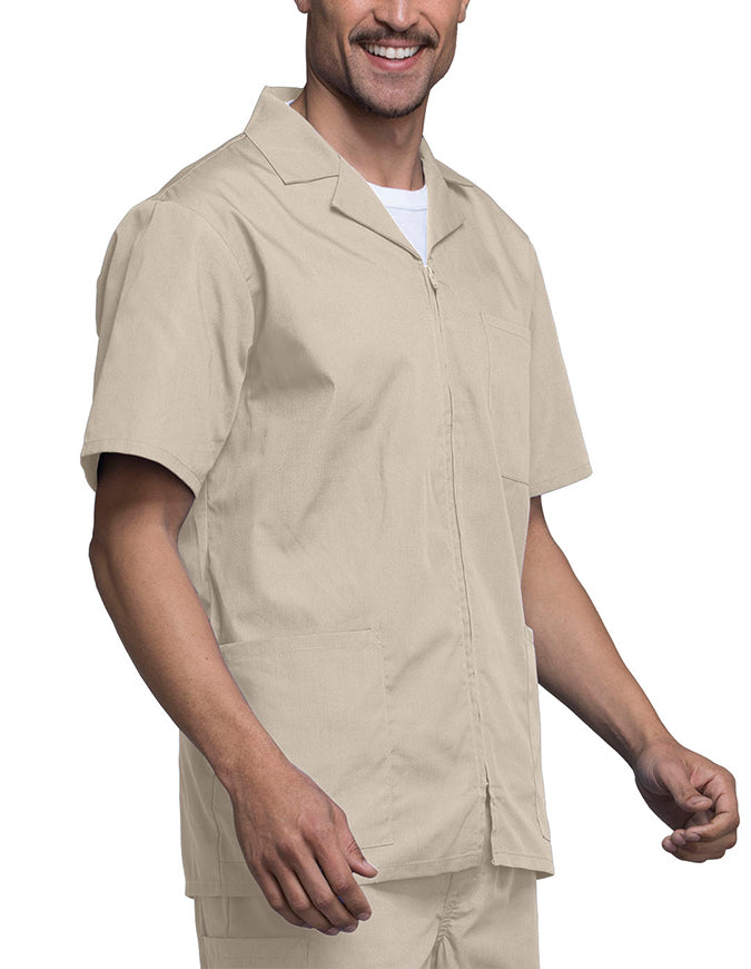 Cherokee 30.5 Inch Men's Three Pocket Zip Front Medical Scrub Jacket - Khaki