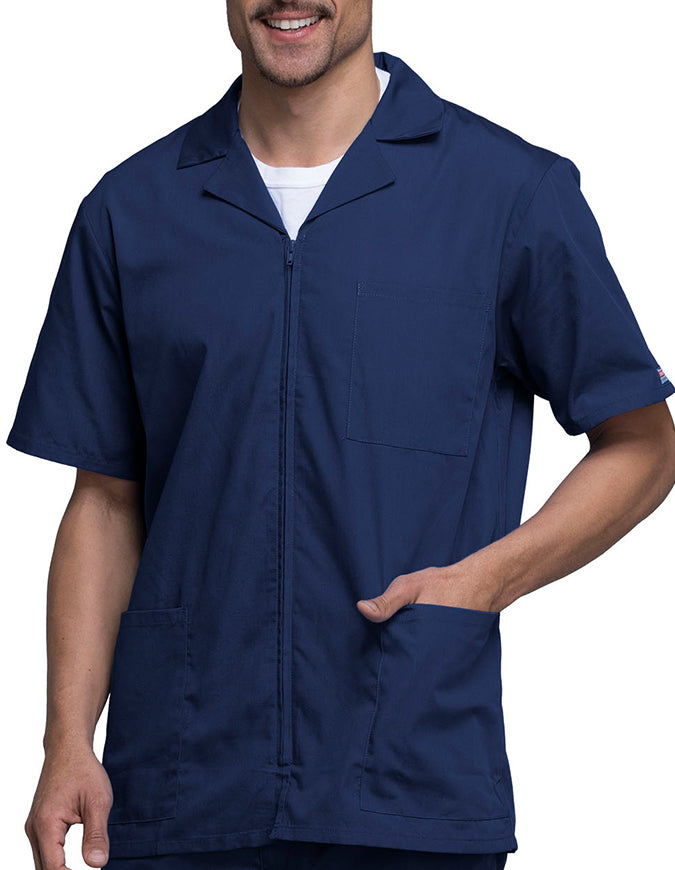 Cherokee 30.5 Inch Men's Three Pocket Zip Front Medical Scrub Jacket - Navy