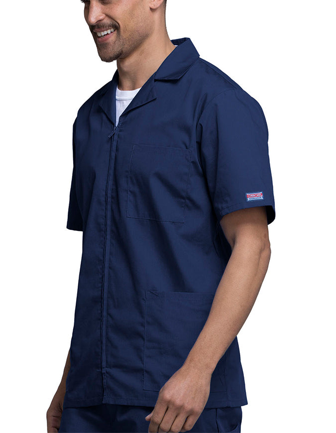 Cherokee 30.5 Inch Men's Three Pocket Zip Front Medical Scrub Jacket - Navy