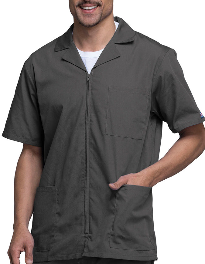 Cherokee 30.5 Inch Men's Three Pocket Zip Front Medical Scrub Jacket - pewter