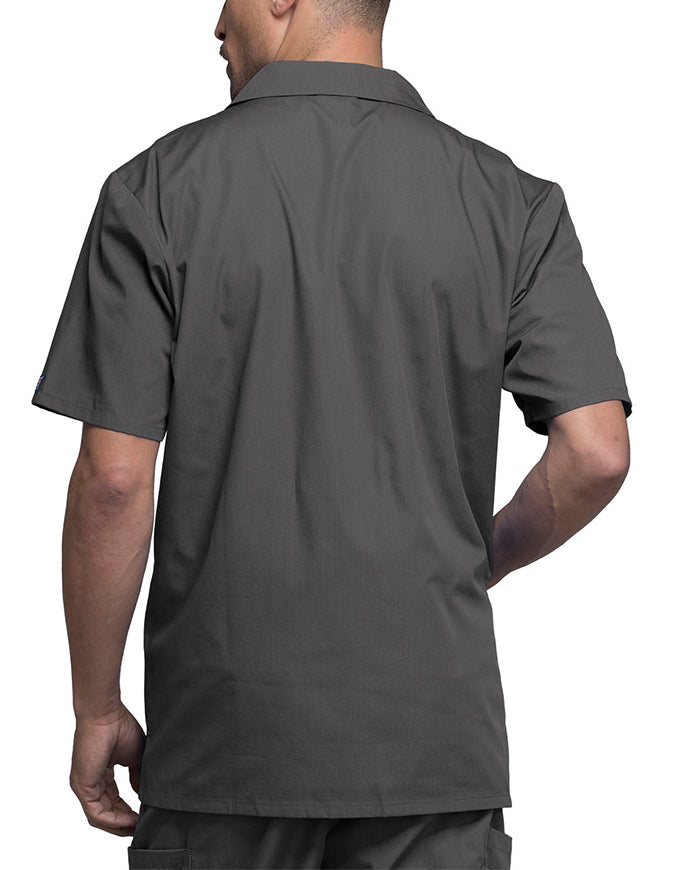 Cherokee 30.5 Inch Men's Three Pocket Zip Front Medical Scrub Jacket - pewter