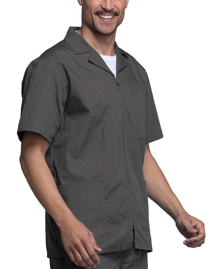 Cherokee 30.5 Inch Men's Three Pocket Zip Front Medical Scrub Jacket - pewter