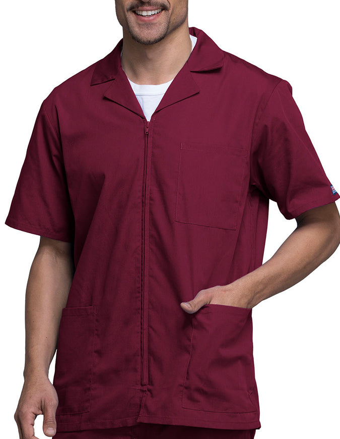 Cherokee 30.5 Inch Men's Three Pocket Zip Front Medical Scrub Jacket - Wine