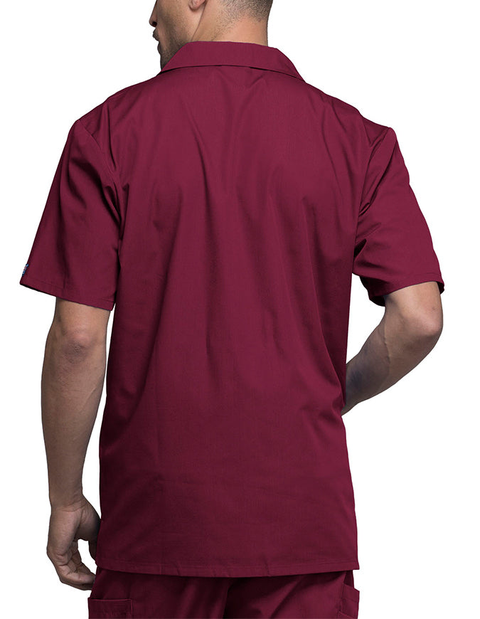 Cherokee 30.5 Inch Men's Three Pocket Zip Front Medical Scrub Jacket - Wine