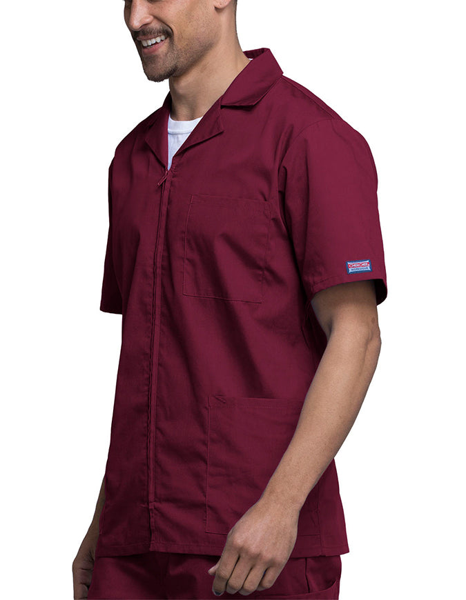 Cherokee 30.5 Inch Men's Three Pocket Zip Front Medical Scrub Jacket - Wine