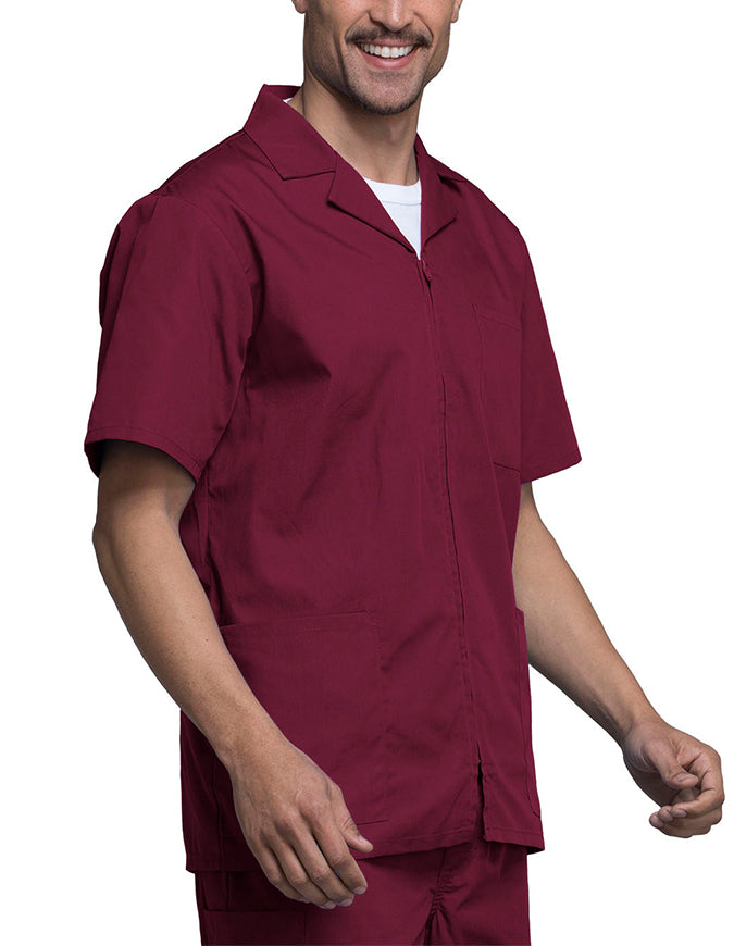 Cherokee 30.5 Inch Men's Three Pocket Zip Front Medical Scrub Jacket - Wine