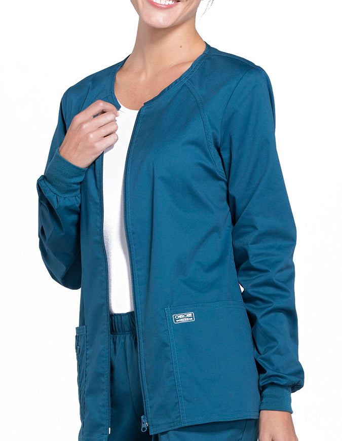 Cherokee Workwear Women's Zip Front Warm Up Jacket - Caribbean Blue