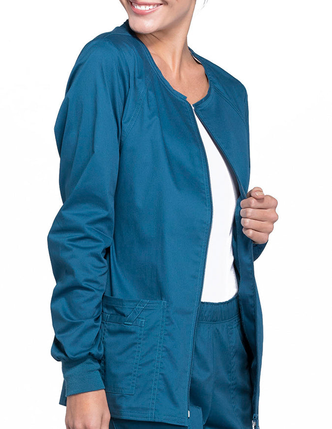 Cherokee Workwear Women's Zip Front Warm Up Jacket - Caribbean Blue