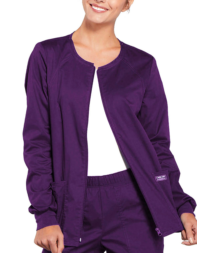 Cherokee Workwear Women's Zip Front Warm Up Jacket - Eggplant