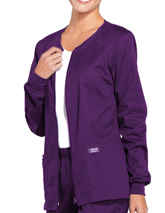 Cherokee Workwear Women's Zip Front Warm Up Jacket - Eggplant