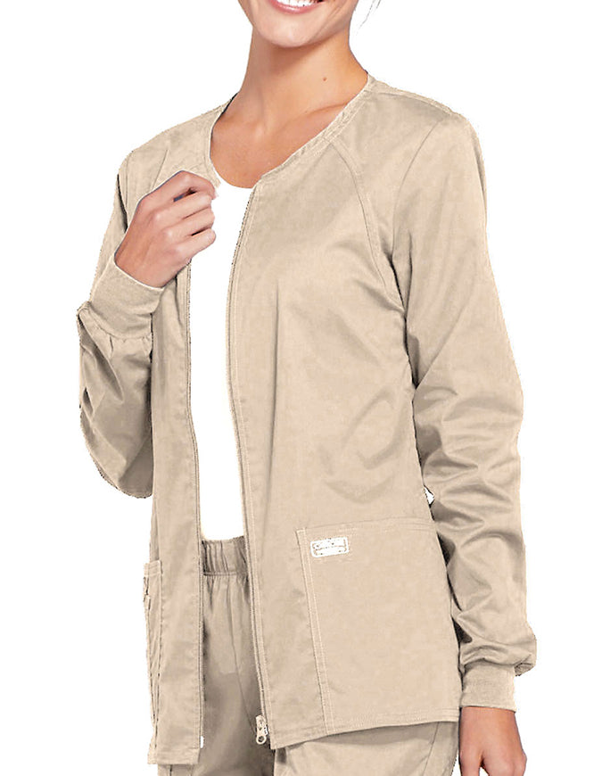 Cherokee Workwear Women's Zip Front Warm Up Jacket - Khaki