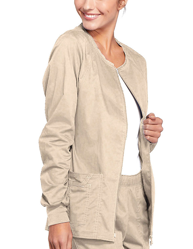 Cherokee Workwear Women's Zip Front Warm Up Jacket - Khaki