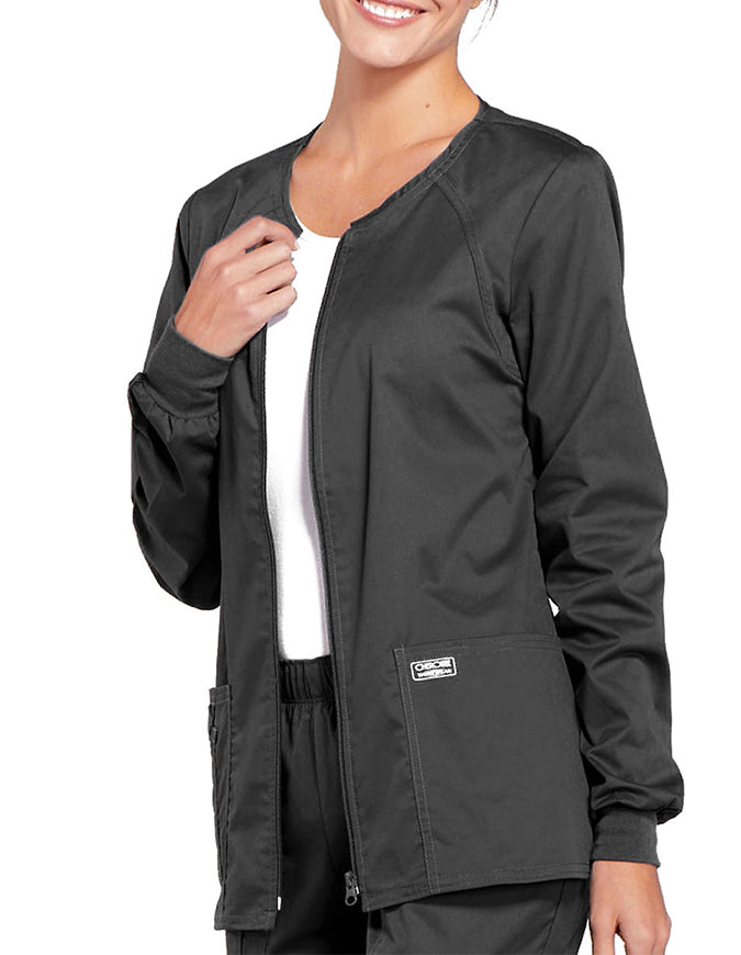 Cherokee Workwear Women's Zip Front Warm Up Jacket Pewter