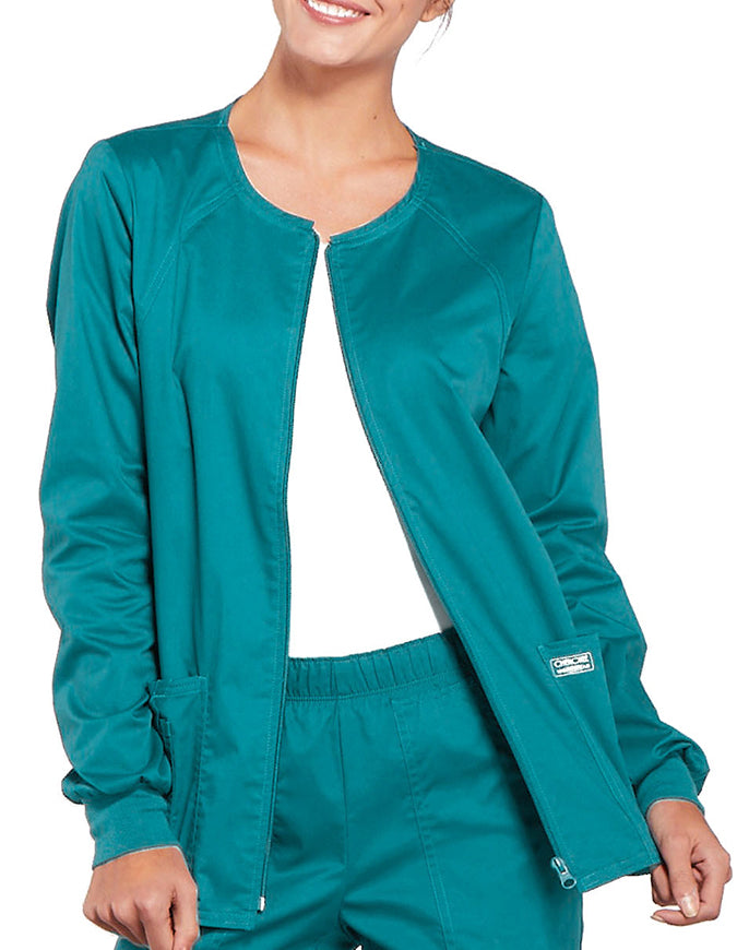 Cherokee Workwear Women's Zip Front Warm Up Jacket - Teal Blue