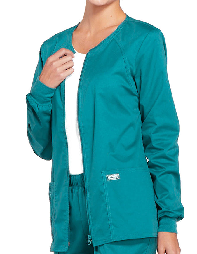 Cherokee Workwear Women's Zip Front Warm Up Jacket - Teal Blue