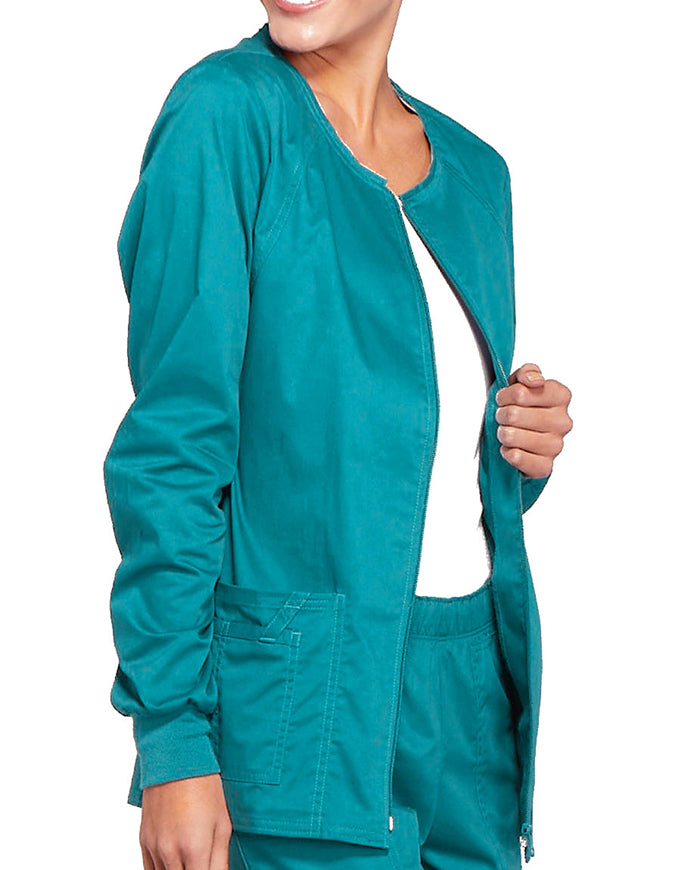 Cherokee Workwear Women's Zip Front Warm Up Jacket - Teal Blue