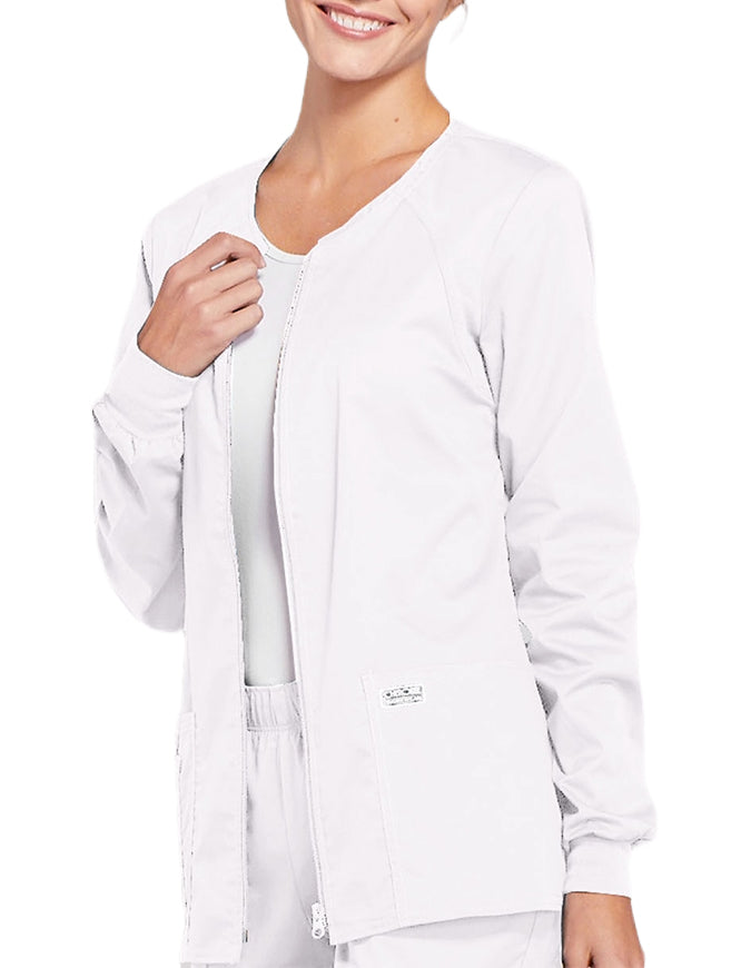 Cherokee Workwear Women's Zip Front Warm Up Jacket - white