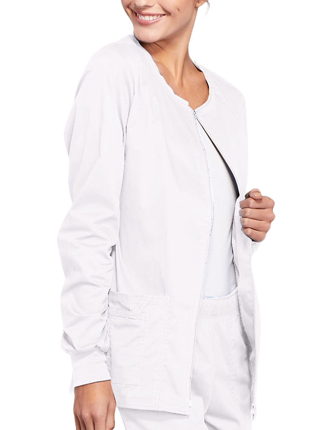 Cherokee Workwear Women's Zip Front Warm Up Jacket - white