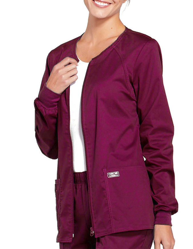 Cherokee Workwear Women's Zip Front Warm Up Jacket wine