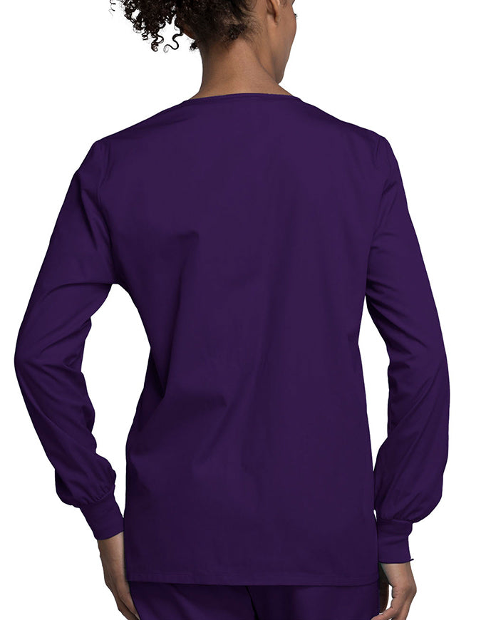 Cherokee Workwear 27.5 Inch Women's Snap Front Warm-Up Scrub Jacket Eggplant