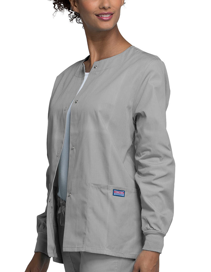 Cherokee Workwear 27.5 Inch Women's Snap Front Warm-Up Scrub Jacket Grey