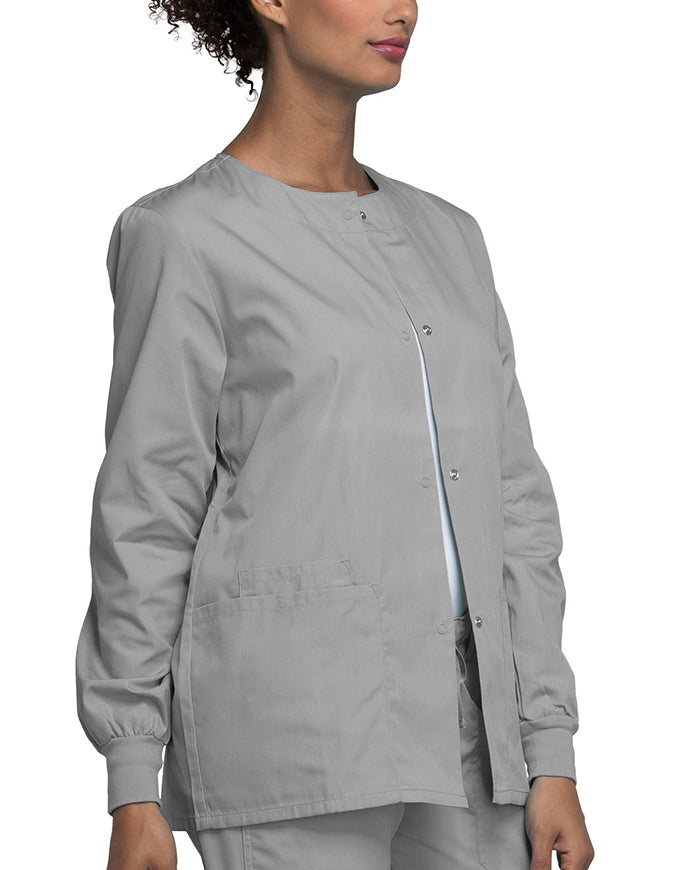 Cherokee Workwear 27.5 Inch Women's Snap Front Warm-Up Scrub Jacket Grey