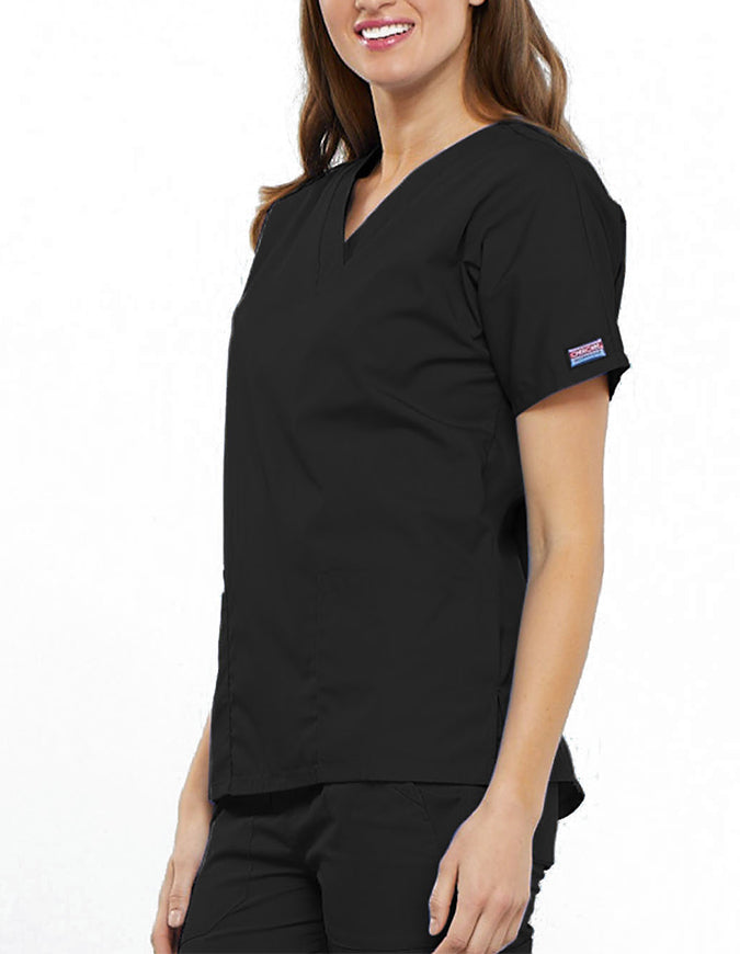 Cherokee Workwear Women's V-neck Solid Scrub Top Black